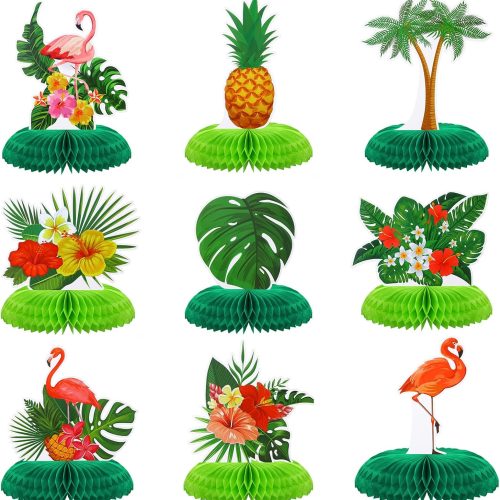 Honoson 9 Pcs Hawaiian Luau Aloha Party Decorations Summer Tropical Honeycomb Centerpieces Table Topper Flamingo Pineapple Palm Tree Table Centerpieces for Party Kids Birthday Beach Hawaii Supplies