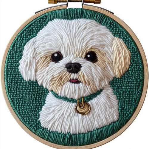 1 DIY Punch Needle Kits Cute Maltese Dog Easy for Beginners Punch Needle Yarn Starter Embroidery Set for Craft Lovers with Hoop for Home Decor 20x20cm(2)