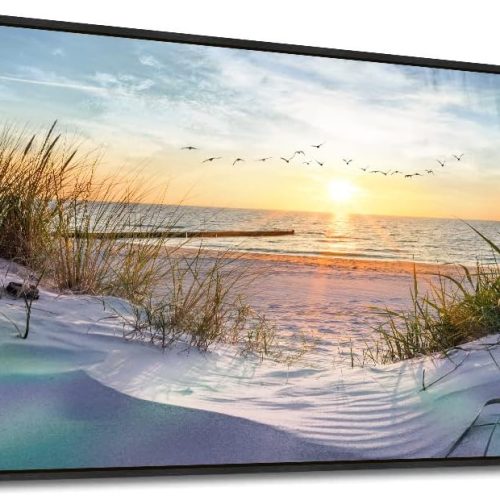 Black Wood Framed Canvas Wall Art For Living Room Large Size Wall Decor For Bedroom Ocean Beach Wall Paintings Office Decorations Sunny Sea Seascape Pictures Works Room Home Decor 20" X 40"