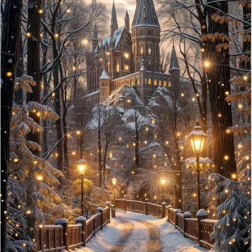 1 STGLCR Christmas Night Castle Diamond Art Painting Kits for Adults, Road Diamond Art Kits for Beginners, DIY Winter Gem Art Craft for Home Wall Decor, Great Gift 16x12inch Christmas