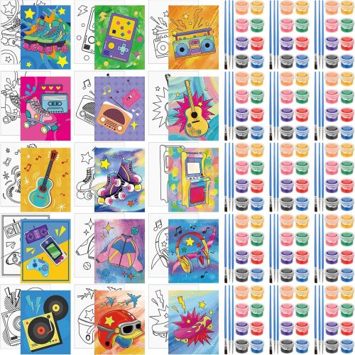 1 Sherr 75 Pcs 15 Set 90s Vintage Pre Drawn Canvas Kit for Painting Craft Sip and Paint Kit for DIY Adults Pre Printed Canvas Painting Favor for Paint Gifts Adult's Date Party