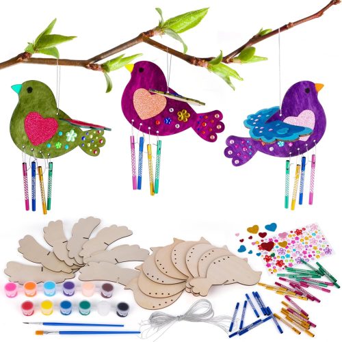 1 ArtCreativity DIY Wind Chime Kit for Kids - 8 Pack - Wooden Wind Chime Set with Paint Kit, Rhinestone Flower Stickers, Glitter Heart Foam Stickers, and More - Summer Arts and Crafts for Kids 3 and Up