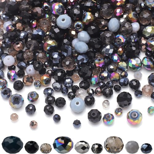 1 1000pcs Faceted Rondelle Beads,4/6/8mm Crystal Glass Beads for Jewelry Making Assorted 3 Sizes Spacer Loose Beads with Storage Box(Black Color)