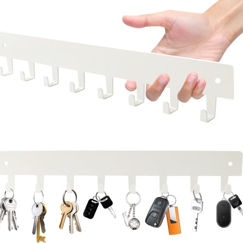 1 2 Pack Key Holder for Wall, Key Hooks with 8 Hooks Mount Keys on Wall, No Drilling Required, Holders Use for Living Room Kitchen Corridor Decor(White)