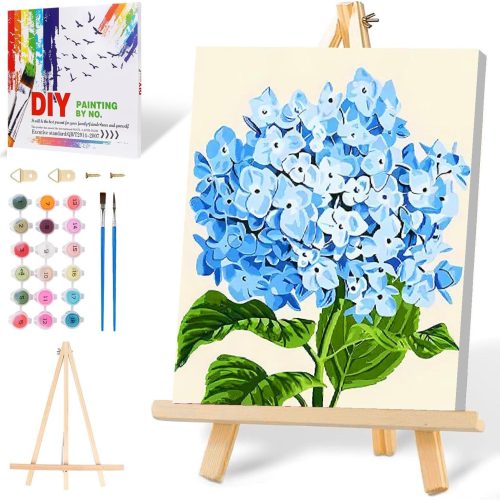 1 Paint by Numbers Kit for Adults - Hydrangeas Adult Paint by Numbers for Beginners on Canvas with Frame and Easel, Easy Acrylic Oil Painting by Number Kits 8x12 inch