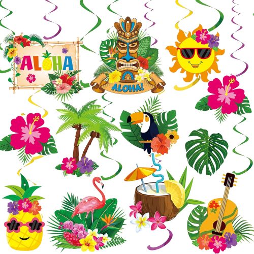 1 30pcs Luau Party Decorations Hawaiian Decorations Tiki Decorations Tropical Party Decorations Luau Hanging Swirls Aloha Party Decorations, Flower Palm Flamingo Sign Foil Ceiling Hawaiian Decor