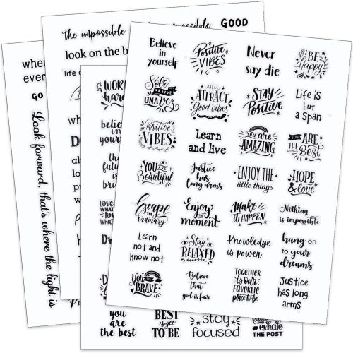 1 4 Sheet 100PCS Black Positive Affirmation Stickers, Inspirational Quotes Stickers Waterproof Transparent Motivational Words Decals for Scrapbook Journal Laptop Water Bottles Tumbler