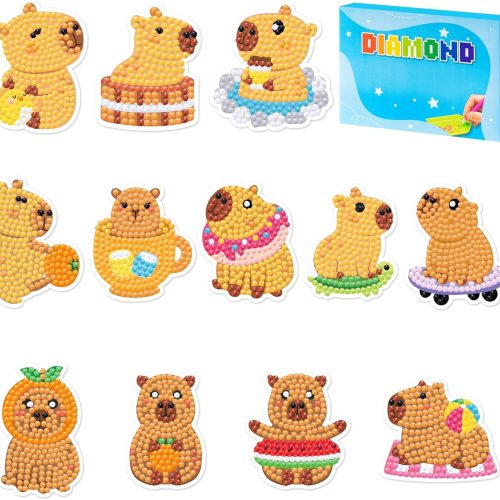 1 EDaozkend CAPY Diamond Art Kits - 12 Summer CAPY 5D DIY Creative Art Craft Mosaic Sticker for Kids&Adult Painting Craft Beginner Digital Diamond Parent Child Activity Kit Birthday Summer Gift