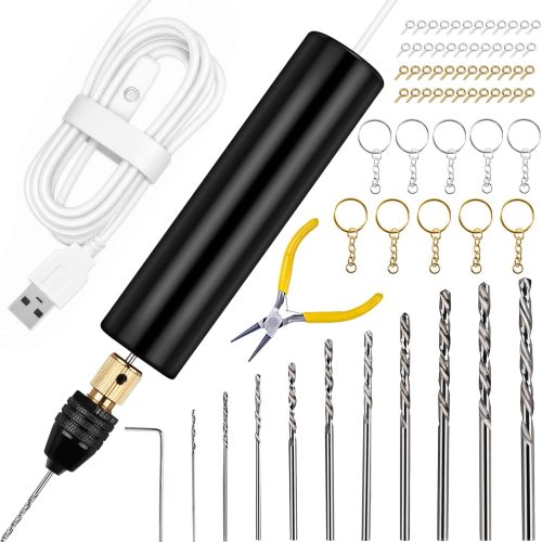 1 LET'S RESIN Electric Drill, 74Pcs Mini Drill with 3-Jaw Clamp-Applicable to A Larger Drilling Range (0-3mm), Keychain Making Kit, Jewelry Making Kit, Electric Hand Drill for Jewelry, Resin, Plastic