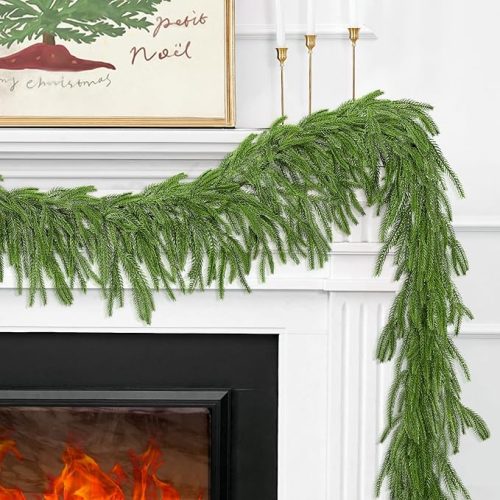 1 2 Pcs 6FT Christmas Norfolk Pine Garland,Realistic Cedar Garland Artificial Pine Cypress Vines,Greenery Garlands for Holiday Xmas Indoor Mantle Decor