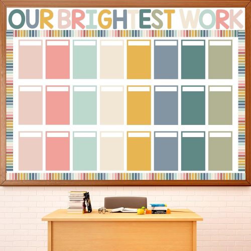 1 Student Work Display Bulletin Board Decoration Set Boho Wow Works Display Paper Cutouts Our Brightest Work Classroom Decoration for Teacher Student Back to School Motivational Chalkboard Wall Supplies