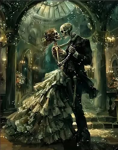 askkqtx Skull Paint by Numbers Kit for Adults, DIY Romantic Skeleton Lover Paint by Numbers for Beginner, Watercolor Oil Painting by Number on Canvas for Home Decor and Gifts 16x20 Inch
