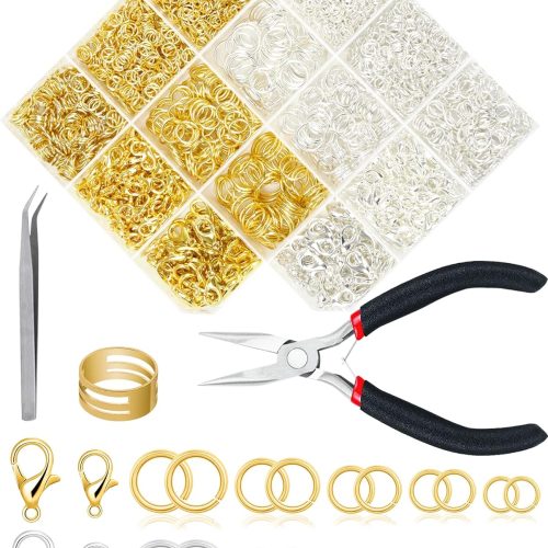 FIVEIZERO 2400pcs Jump Rings Kit for Jewelry Making with Gold/Silver Jump Rings,Lobster Clasps & Tools-Pliers,Tweezer,Opener for Necklace,Earrings,Charms Repair and DIY Craft Supplies ﻿