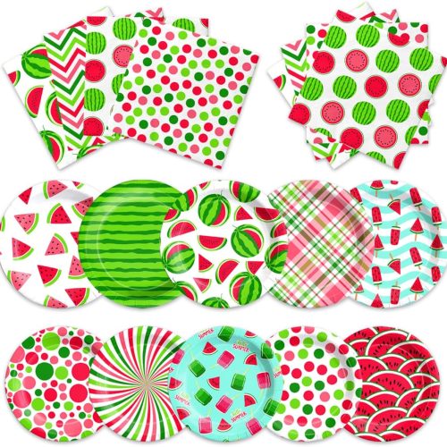 1 60Pcs Watermelon Plates and Napkins-One In A Melon Decorations Summer Watermelon Themed Tableware for Birthday,Baby Shower Party