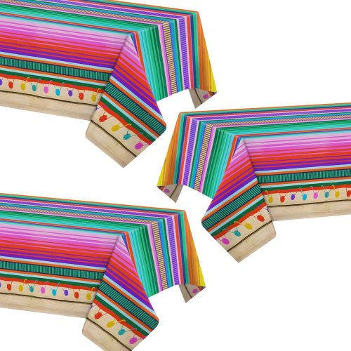 1 PHOGARY 3pcs Fiesta Tablecloths for Mexican Theme Party Decorations, Plastic Tablecover Multicolor Style for Fiesta Birthday, Taco Night, Cinco De Mayo and Spanish Party Baby Shower Celebration