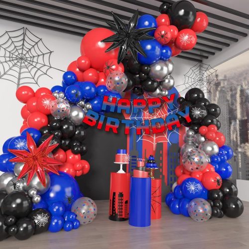 1 162Pcs Black Red and Blue Balloon Arch Garland Kit, Spider Theme Party Decorations with Star Foil Balloons Happy Birthday Banner for Man Boy Kids Spider Baby Shower Birthday Party Decor Supplies