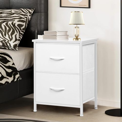 White Nightstand, Bedside Table with 2 Fabric Drawers, Small Kids Night Stand for Bedroom, Bed Side Table with Storage, 15.7" L x 11.8" W x 21" H
