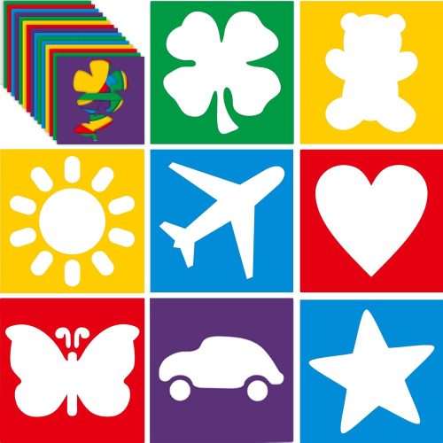 1 Epakh 24 Pcs Stencils for Kids 8 Inches Drawing Painting Chalk Template First Day of School Large Reusable Washable Sidewalk Geometric Primary Shape Stencils for Kids Toddlers Preschooler Outside