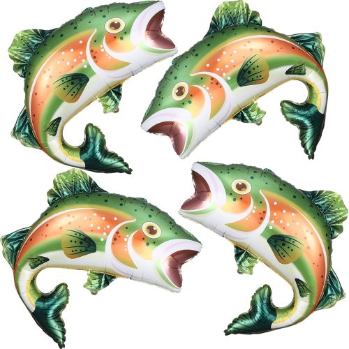 1 Rainbow Trout Fish Balloons 4pcs 27inch Fishing Foil Balloons for O-fishally One Fishing Themed Birthday Baby Shower Father's Day Party Decoration