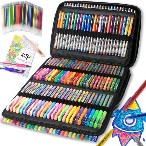 1 320 Pack Gel Pens for Adult Coloring Book, 160 Colors Artist Pens Include 156 Pens, 4 Metallic Sparkle With 160 Refills, Fine Tip Metallic Glitter for Drawing Doodling Art Supplies