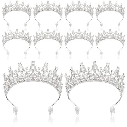 1 10 Pieces Crown Tiara for Women Crystal Headband with Comb Princess Rhinestone Queen Crown Bridal Hair Accessories Jewelry for Women Prom Birthday Party Wedding Gifts(Silver)