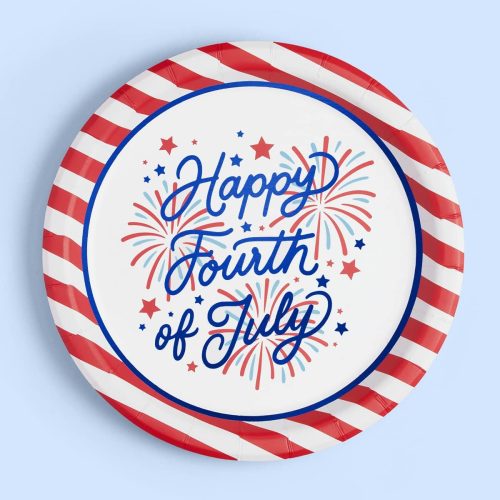 xo, Fetti Fourth of July Paper Plates - 25 pk, 9" | USA Party Favors, American Flag Party Supplies, 4th of July Decorations, Stars and Stripes Decor