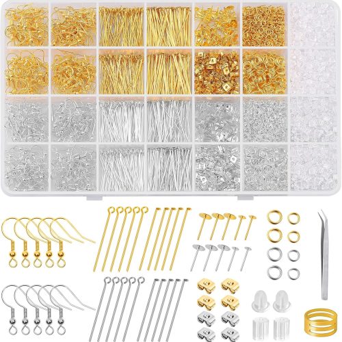 1 3480Pcs Earring Making Supplies Kit with Hooks, Pins, Jump Rings, Backs, Posts and Earring Making Findings for Jewelry Supplies and Repair, Gift for Women