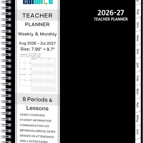 GoiUnlt Teacher Planner 2026-2027, AUG. 2026 – JUL. 2027, Lesson Planner 2026-2027 Academic Year, with Tabs, Thick Paper, 2-Sided Pocket, 8’’ x 10’’ Daily Weekly and Monthly Calendar with 8 Periods