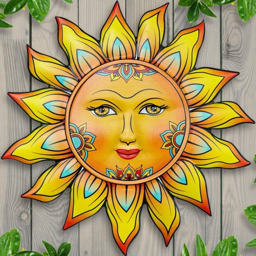 1 Metal Sun Flower Wall Decor - 12.87 inches Sun Wall Art Hanging Decorations for Outdoor, Home Garden Yard Patio Fence Bedroom Decor
