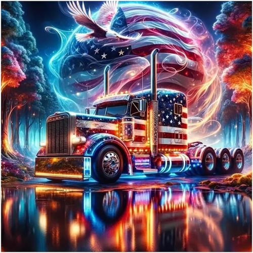 1 hill froeistung 5D Colorful Truck Diamond Art Painting Kits for Adults,Eagle Diamond Art for Beginners, DIY Full Drill Flag Diamond dots for Wall Decor 12 x 12 Inch
