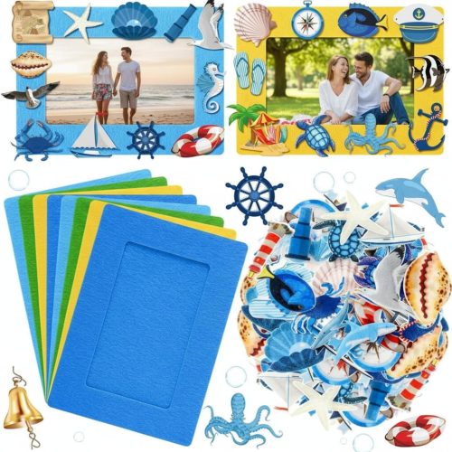 1 Marsui 232 Pcs Summer Picture Frame Craft Kit DIY Ocean Summer Foam Picture Frames 5 x 7 Inch with 32 Felt Photo Frames 200 Foam Stickers for Under The Sea Party Holiday Game Activity Birthday Gifts