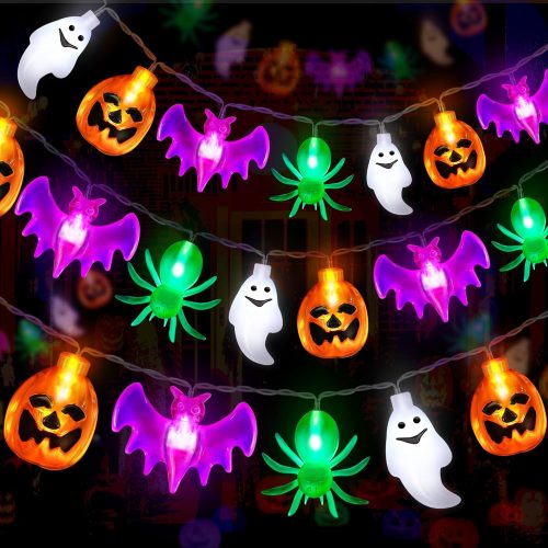 1 20FT 40LED Halloween Lights Outdoor Indoor Pumpkin Bat Spider Ghost Halloween String Lights Battery Operated, 8 Light Modes Waterproof Fairy Lights Decorations for Home Yard Window Party Outside Decor