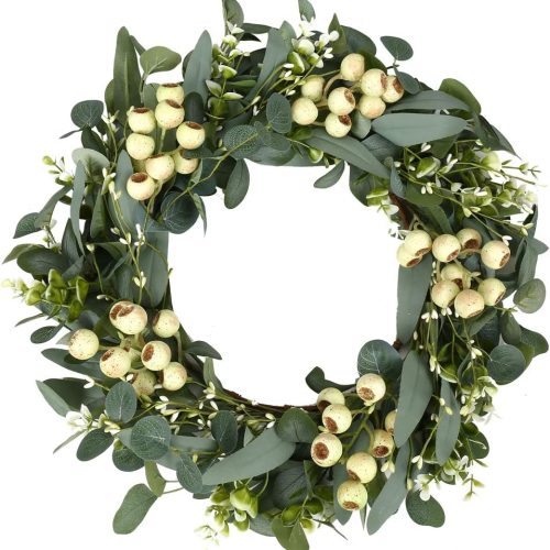 Eucalyptus Wreaths for Front Door 20 Inch Green Home Decor for Wall Porch Window Spring Summer Wreath with Big Berries for All Seasons Winter Christmas