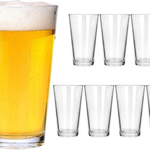 1 8pcs 16oz Beer Pint Glasses, Drinking Glasses Set of 8 Highball Glasses Water Cups for Cold Beverages