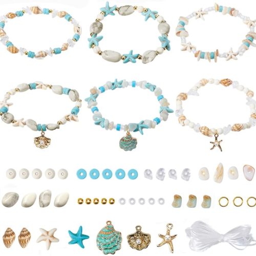 SUNNYCLUE 1 Box 280Pcs DIY 6 Sets Ocean Bracelet Making Kit Starfish Turtle Bead Shell Beads Summur Hawaii Sea Animal Beads Lucky Gemstone Beads for Jewelry Making Kits Adults Women Craft Supplies