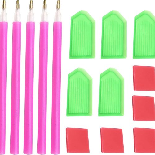 1 FLYSONG 15 PCS Diamond Painting Tools with Drill Pen Grip and Tray,5D Diamond Painting Accessories and Tools for Kids Adults (Green)