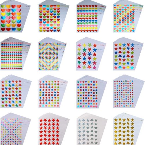 1 Kbraveo 13750 Counts 16 Styles 160 Sheets Colorful Heart and Star Sticker Self-Adhesive Stickers Stars Labels for DIY Crafts,Scrapbooking or Embellishment
