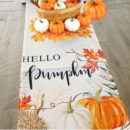 1 Fall Table Runners, Pumpkin Thanksgiving Table Runner 13x72 Inch, Seasonal Autumn Harvest Kitchen Dining Table Decor for Holiday Party