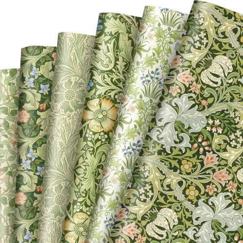 JarThenaAMCS 12 Sheets William Morris Floral Wrapping Paper -Not Roll- Greenery Gift Wrap Paper Decorative Art Sheet Folded Flat for DIY Crafts Birthday Party Favors Supplies, 19.7 x 27.6 Inch