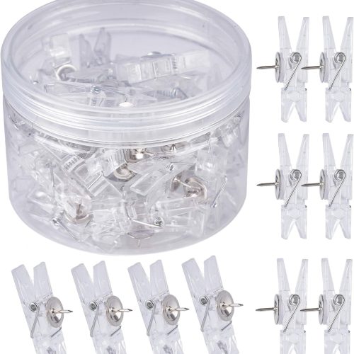 60 Pcs Push Pin Clips Decorative Push Pins with Clips Bulletin Board Clips Cork Board Pushpins Clear Craft Paper Clips Pushpins Thumb Tacks for Arts Cubicle Panel Wall Fabric Panels Offices Projects