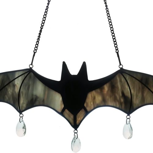 1 Bat Stained Glass Window Hanging Sun Catcher (Grey) Halloween Decoration