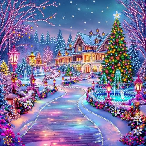 1 Christmas Diamond Art Kits for Adult, Special Shape Xmas Town DIY 5D Diamond Painting Kits for Beginners, Winter Holiday Diamond Dot Gem Art Kits for Home Decor 12 X 12 Inch