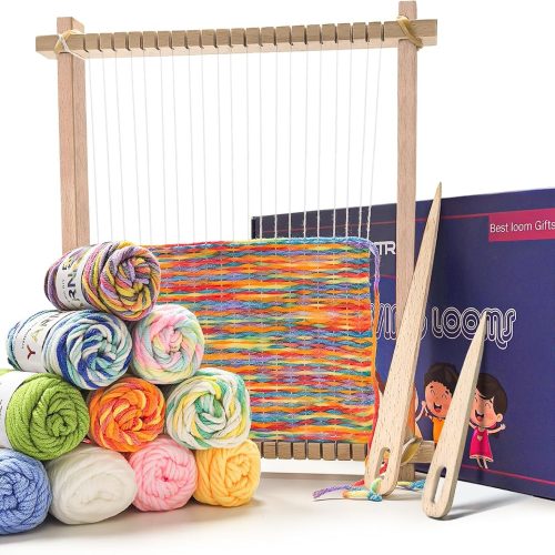 1 LYKTRIX Weaving Loom for Kids Age 6-12,Small Wooden Weaving Loom Kit,Suitable for Beginners and Children, 9 * 11 inch Knitting Loom Kit Includes Instructions and Enough Yarn 28×24cm