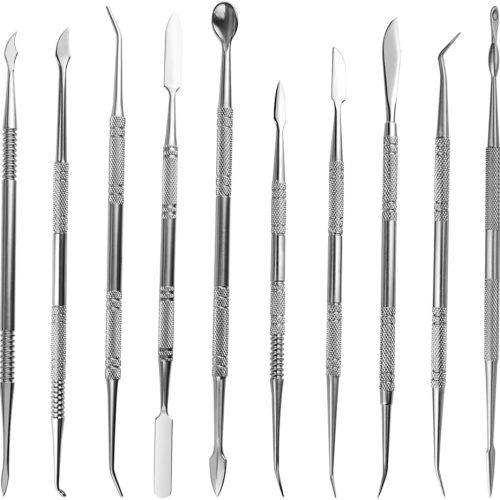 1 TOVOT 10PCS Stainless Steel Clay Sculpting Tools with Storage Bag Metal Sculpting Tools Double-Side Clay Modeling Tools Wax Carving Tools