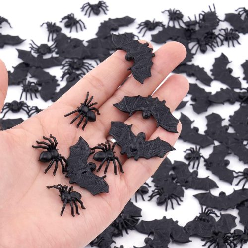 1 WHXGQ 200 Pcs Plastic Bats Spiders Halloween Mini Bats and Fake Spiders for Decorations Creepy Scary Prank Toys Plastic Spider Toys Halloween Miniatures Party Favors