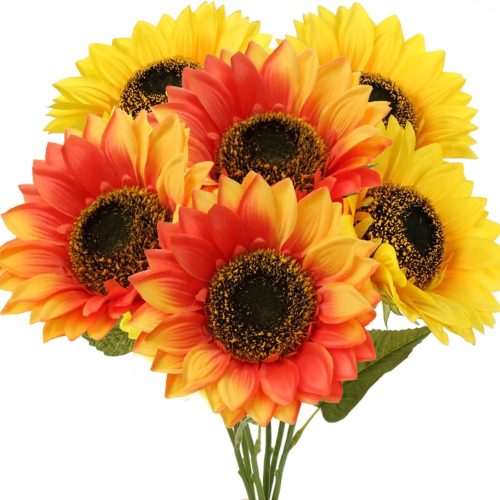 8 Pcs Large Sunflowers Artificial Flowers 6" Full Bloom Long Stem Artificial Sunflower 25.6" Tall Sun Flowers Giant Silk Sunflowers with Stem Fake Sunflower Floral Arrangement for Home Wedding Decor