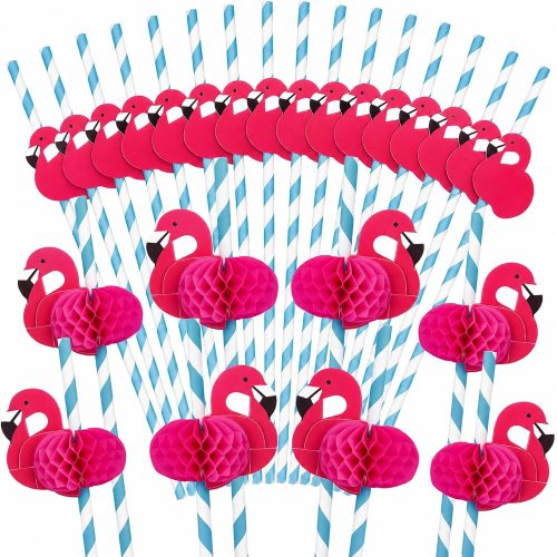 HANSGO 50PCS Flamingo Straws, Flamingo Paper Drinking Straws for Tropical Luau Pool Party Supplies Table Decor Birthday Wedding Tableware Decoration