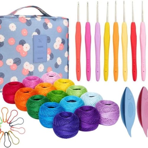 1 Lewhoo 15 Crochet Thread Balls & 10 Lace Crochet Hooks with Storage Bag, 100% Cotton Thread with 2 Tatting Shutters Tools