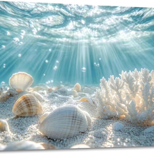 2 libitea Framed Coastal Canvas Wall Art - Coastal Ocean Relaxation Wall Decor Underwater Sunbeam Seashell Poster Printing Artwork for Bathroom Bedroom Living Room
