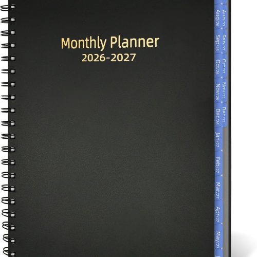 Monthly Planner 2026-2027 (7.4'' x 9.6''), 18 Months Calendar Book from Jul 2026-Dec 2027, 2026 Agenda Planner with Tabs & Pocket, 120GSM Paper, Black